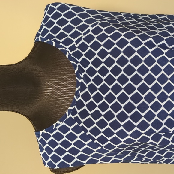 DKR Women's Stretch Blue and White Diamond Pattern Sleeveless Dress Large - Picture 4 of 14